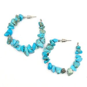 Turquoise-Style Chip Hoop Earrings Southwestern Boho Statement Gemstone